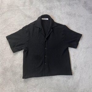 H&M Black Textured Casual Button Down Shirt